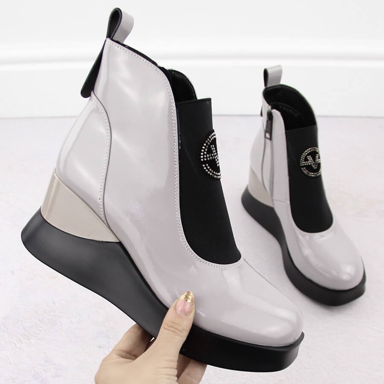 Cizme gri de dama din piele Vinceza 66703 1