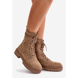 Cizme de muncitor de dama cu fermoar din piele intoarsa ecologica, bej inchis Savalann 1