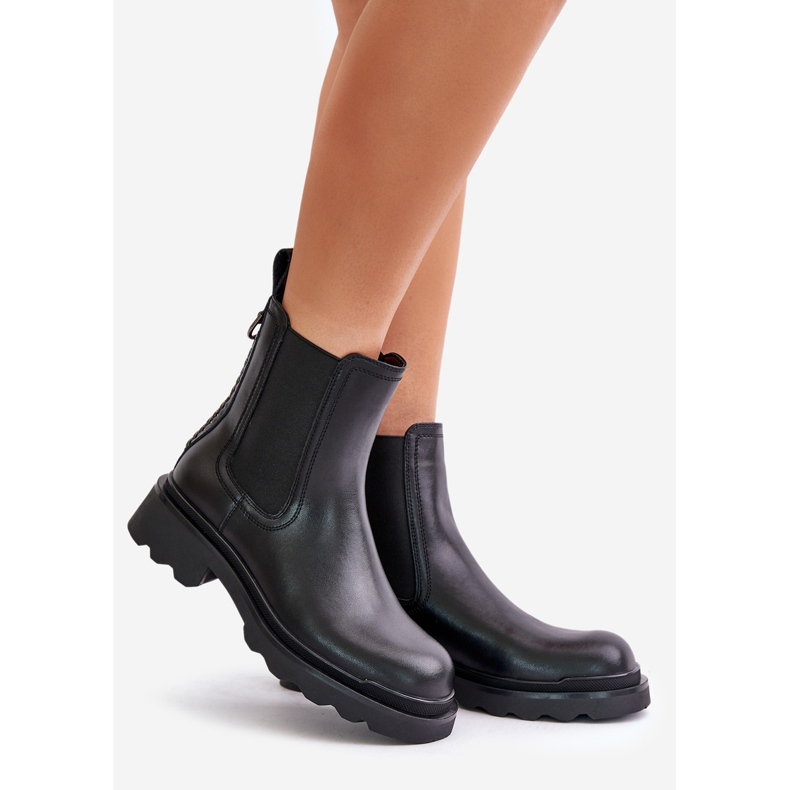 S.Barski Cizme Chelsea din piele cu lant decorativ, calduri D&amp;A JC42-86 Black negru 1