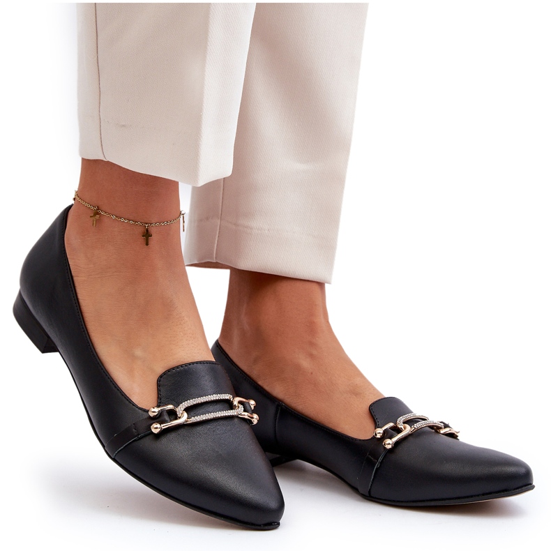 Zazoo 2885 Ballerine din piele pentru femei cu decor negru 4