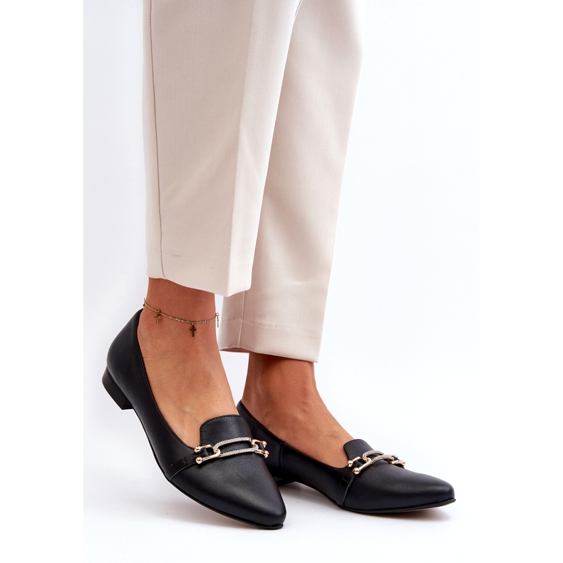 Zazoo 2885 Ballerine din piele pentru femei cu decor negru 2