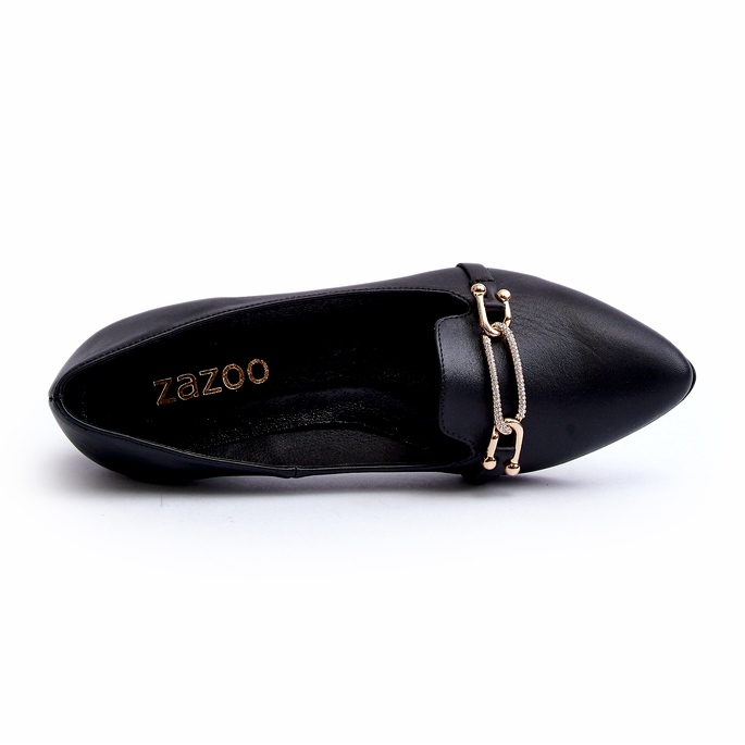 Zazoo 2885 Ballerine din piele pentru femei cu decor negru 3
