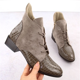 Botine de dama din piele lacuita, bej, Potocki 12498 1