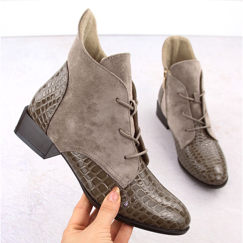 Botine de dama din piele lacuita, bej, Potocki 12498 1