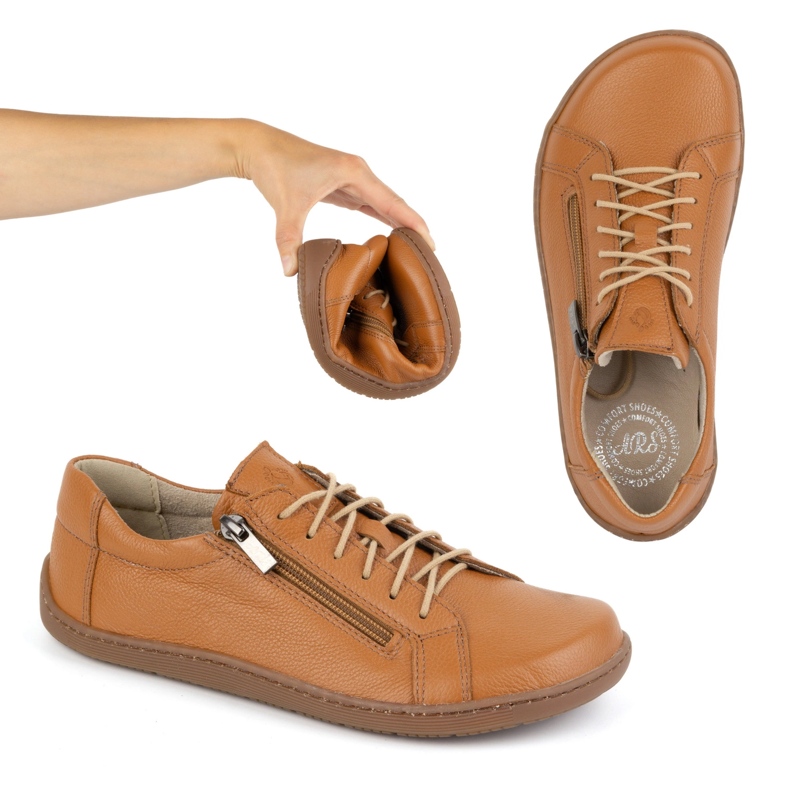 Olivier Pantofi de dama minimalisti din piele descult model 1243 rosu portocale 1