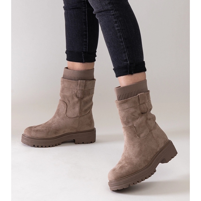 Botine slip-on bej cu șosetă Ralia 1