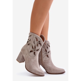 Lewski Shoes Botine din piele intoarsa ajurata Lewski 3629 Cappucino bej 1