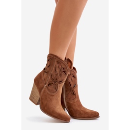 Lewski Shoes Cizme de cowboy din piele intoarsa cu model ajurat Lewski 3612 maro bej 1