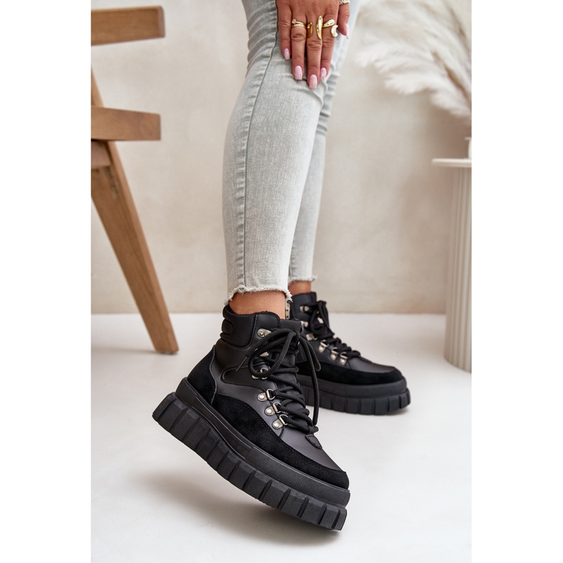 Botine izolate Trapper pentru femei pe platforma neagră Jelenia negru 2