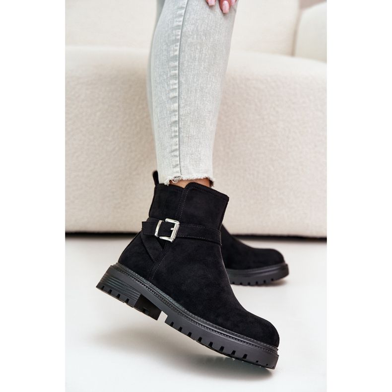 Cizme izolate din piele intoarsa ecologica cu fermoar si catarama, Zinovelle neagra negru 2