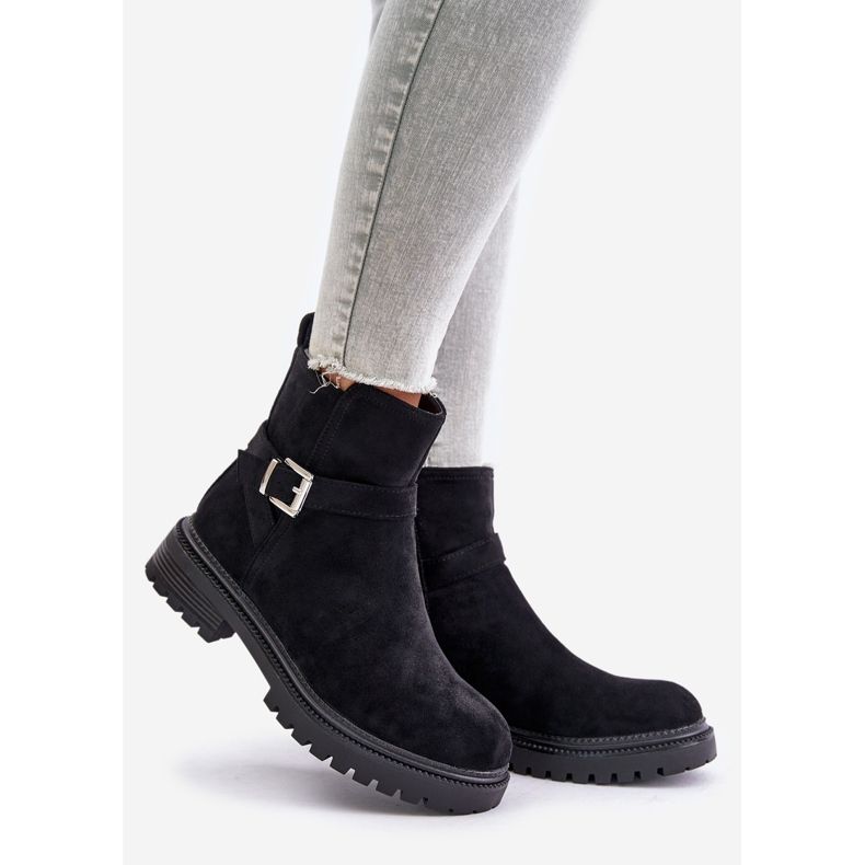 Cizme izolate din piele intoarsa ecologica cu fermoar si catarama, Zinovelle neagra negru 1 Cizme izolate din piele intoarsa ecologica cu fermoar si catarama, Zinovelle neagra negru 1