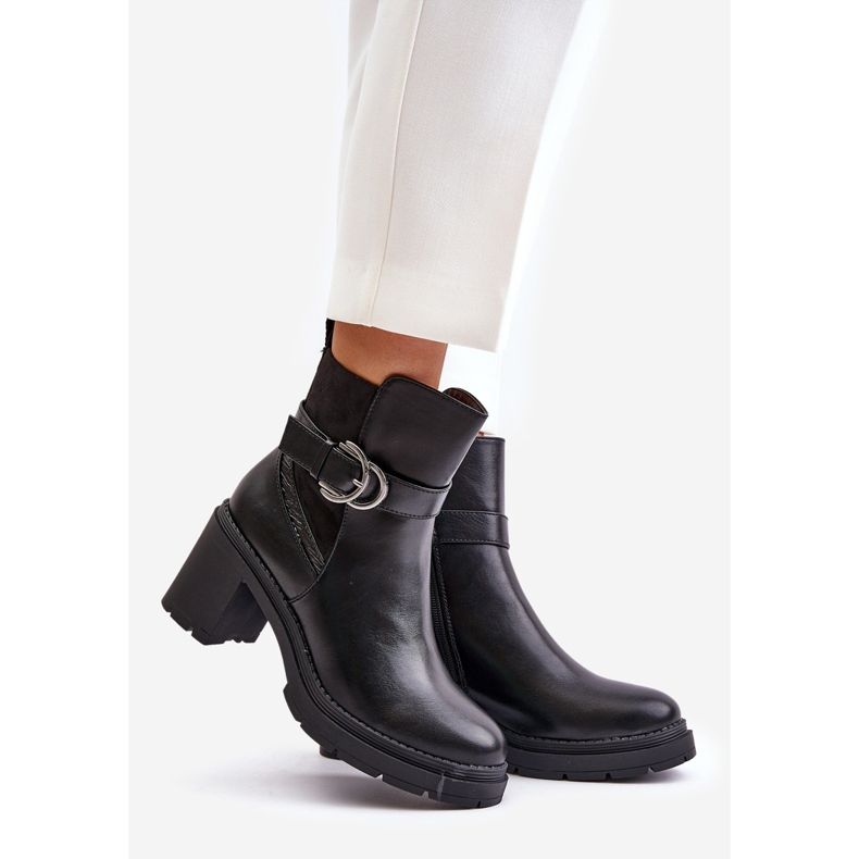 Cizme de dama cu toc inalt, calduroase, cu fermoar, Inabelle negre negru 1