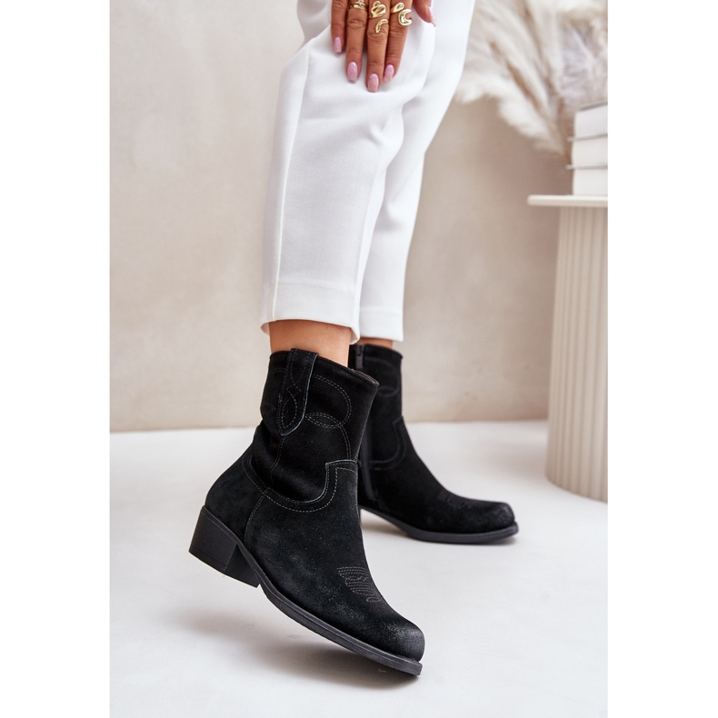 Cizme de cowboy cu toc mic pentru femei din piele intoarsa calda Sergio Leone BT284-S Negru 2 Cizme de cowboy cu toc mic pentru femei din piele intoarsa calda Sergio Leone BT284-S Negru 2