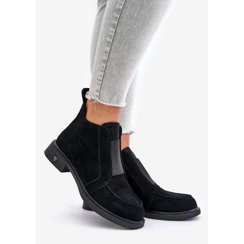 S.Barski Cizme joase din piele intoarsa pe tocuri plate izolate D&amp;A JC42-23 negru 1