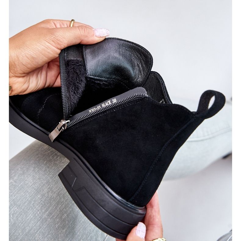 S.Barski Cizme joase din piele intoarsa pe tocuri plate izolate D&amp;A JC42-23 negru 2