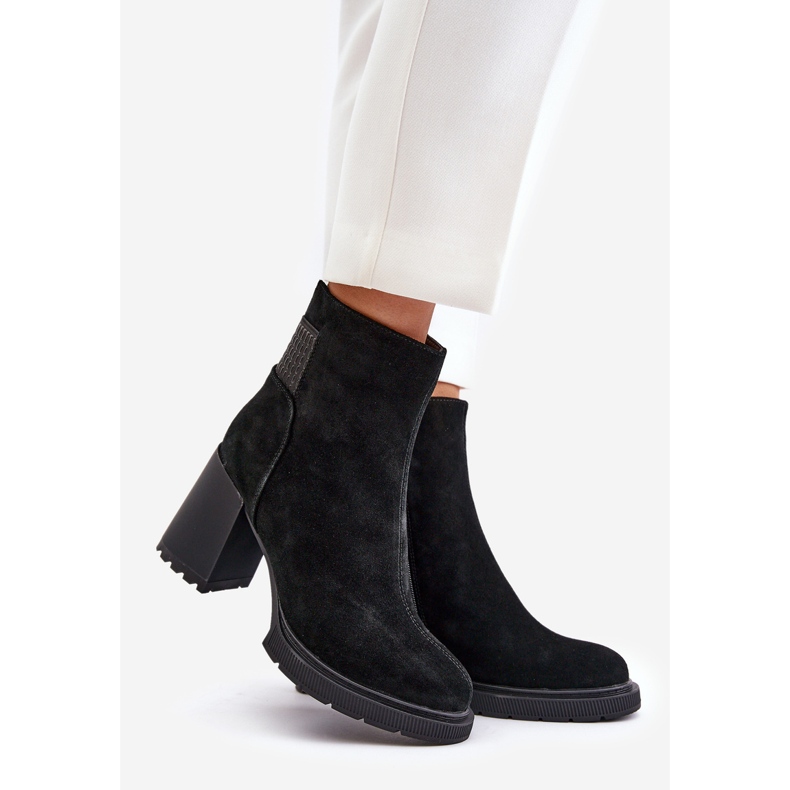 S.Barski Botine izolate din piele intoarsa cu toc inalt D&amp;A CR42-106 Negru 1