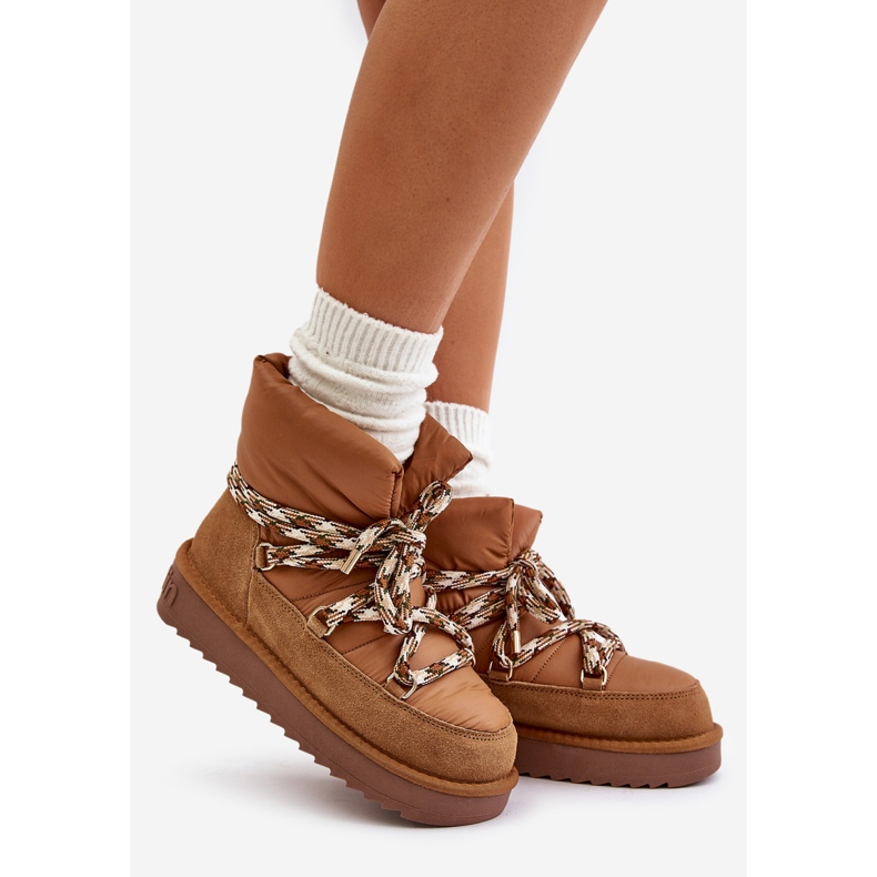 Cizme de zăpadă de damă din piele intoarsa cu sireturi groase D.Franklin DFSH375003 maro 1