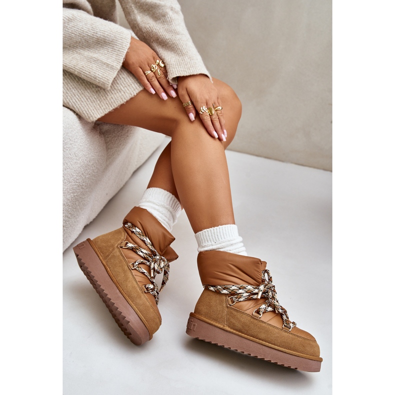 Cizme de zăpadă de damă din piele intoarsa cu sireturi groase D.Franklin DFSH375003 maro 2