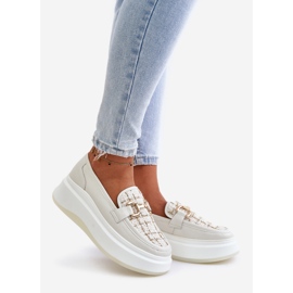 Mocasini De Dama Piele Pe Platforma Cu Decorat Auriu Vinceza 89105 Bej Deschis 1