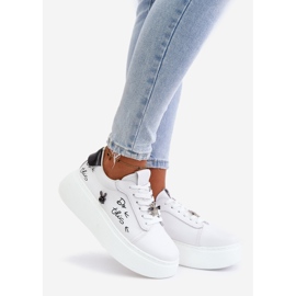 Pantofi de damă din piele pe platformă cu ace și inscripția Vinceza 89102 alb 1