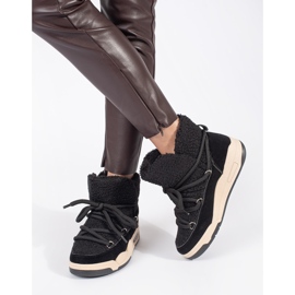 Seastar Cizme negre de dama pentru zapada cu talpa groasa negru 2