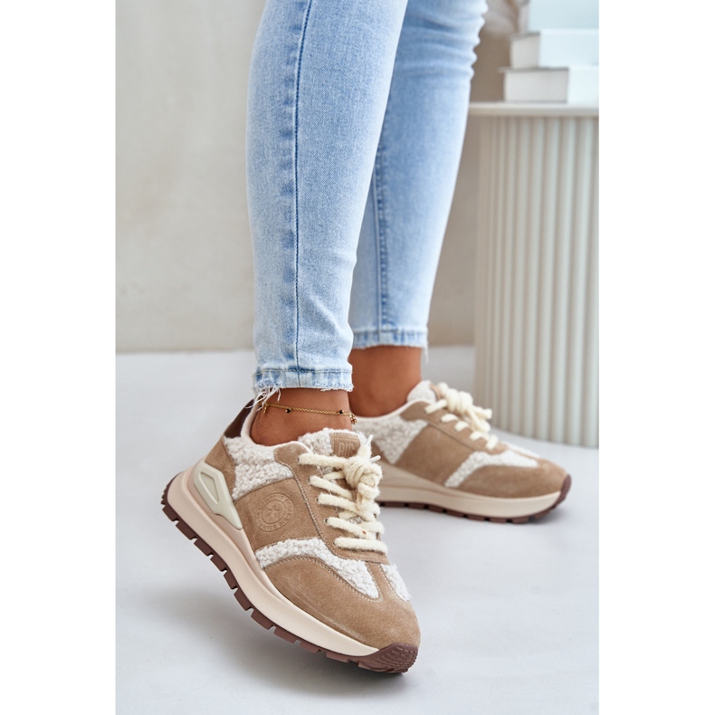 Pantofi de damă din piele cu blană Big Star OO274A317 HI-POLY System Bej 2