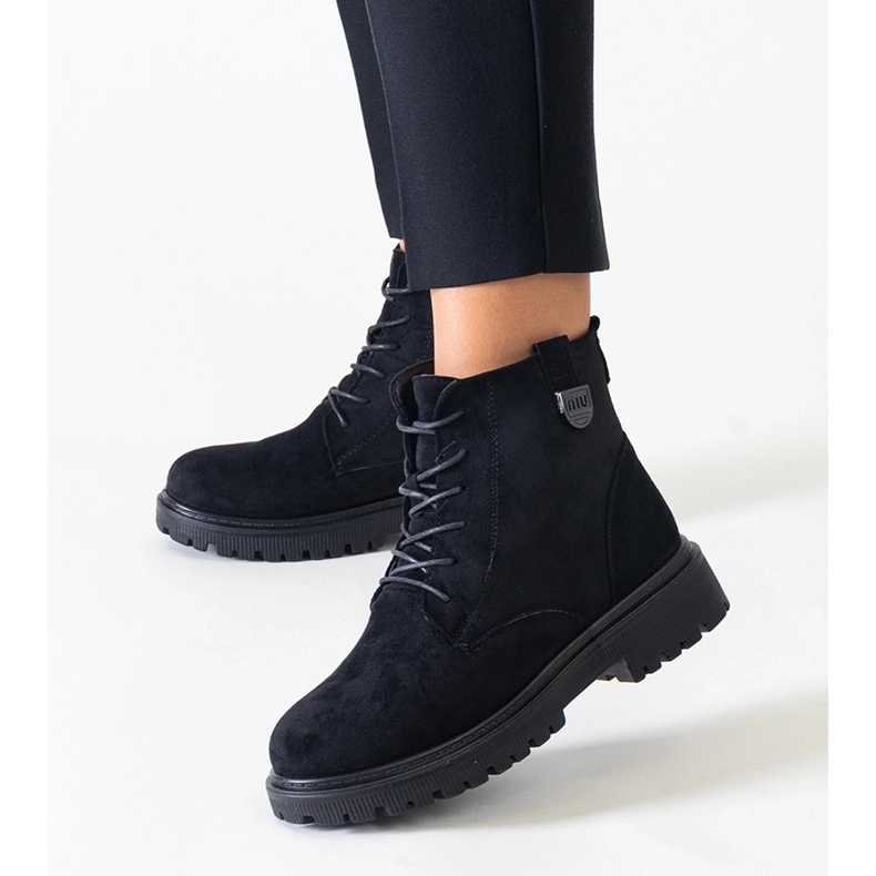 Cizme de muncitor negre din piele intoarsa pe platforma Leonora negru 1