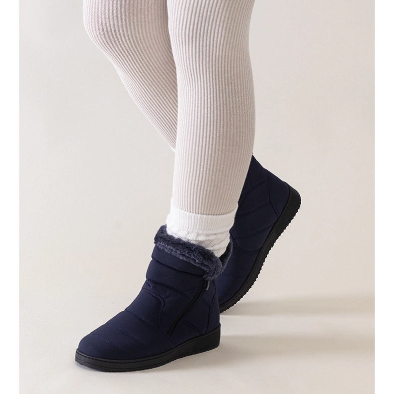 Cizme de zăpadă bleumarin decorate cu blană Khit albastru 1