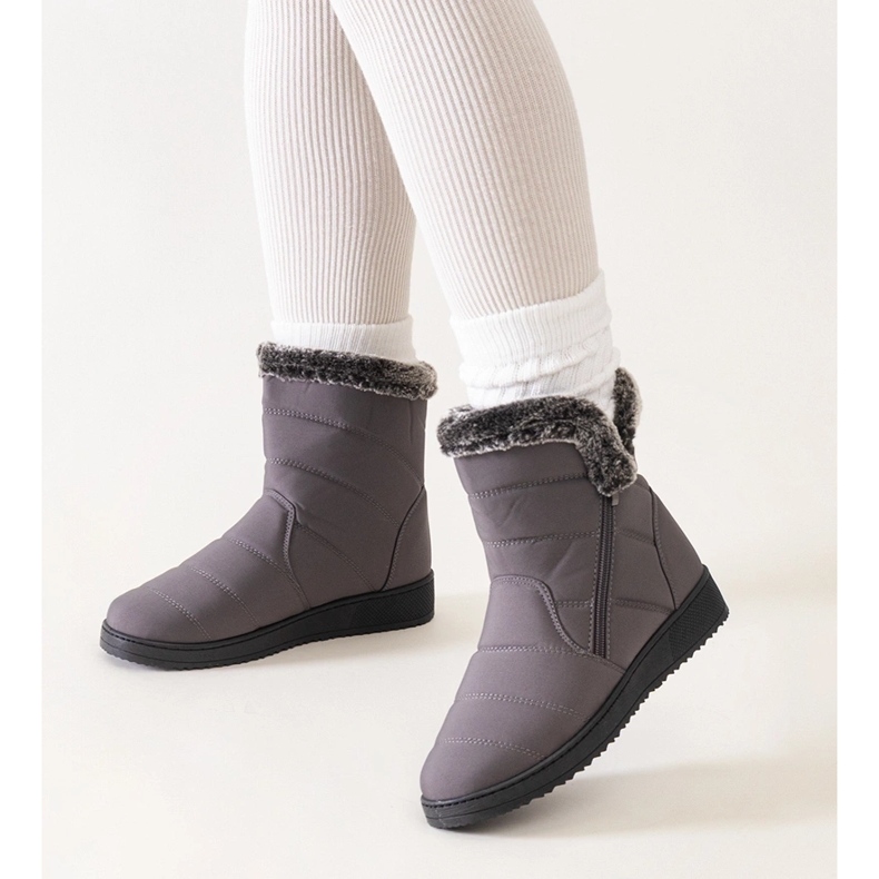 Cizme de zăpadă gri decorate cu blană Khit 1