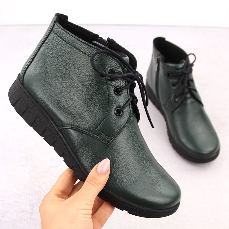 Botine de dama izolate din piele, verde Helios 501 1 Botine de dama izolate din piele, verde Helios 501 1