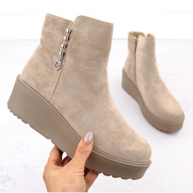 Botine dama de piele intoarsa pe platforma groasa, bej Potocki 11305 1