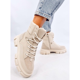 Botine izolate cu șireturi Torey White bej 5