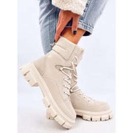 Botine izolate cu șireturi Torey White bej 3