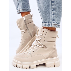 Botine izolate cu șireturi Torey White bej 4