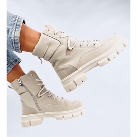 Botine izolate cu șireturi Torey White bej 6