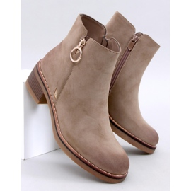 Botine cu toc joase din nubuck kaki Levere bej 1