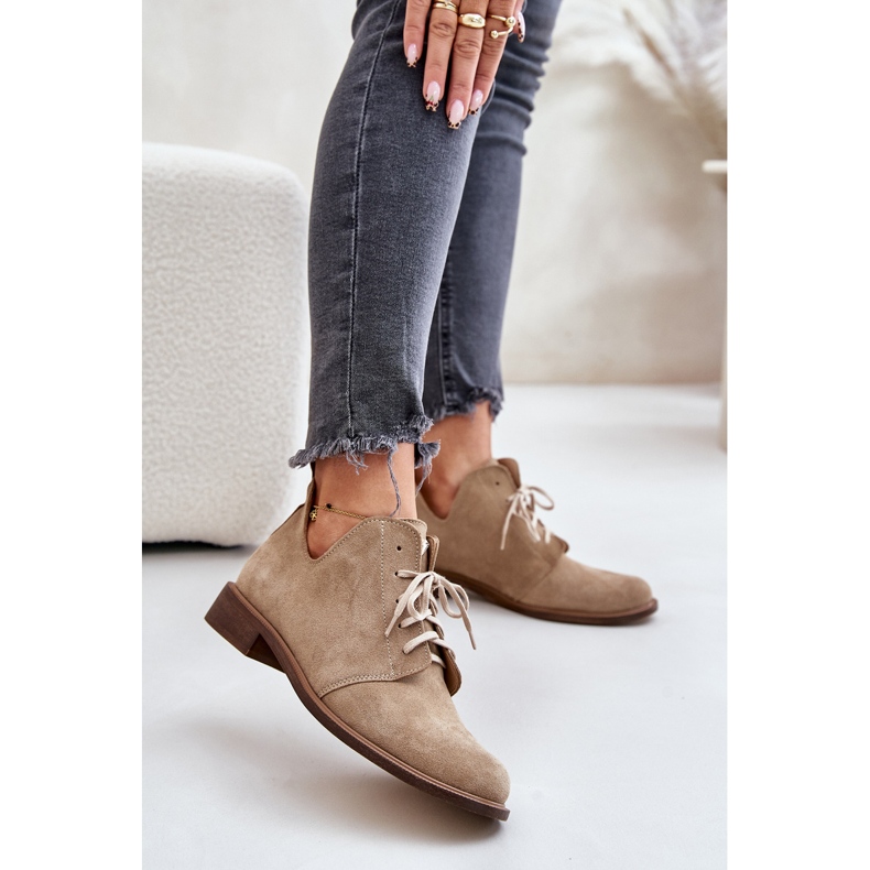 Zazoo 2959 Pantofi oxford din piele intoarsa cu siret cu toc plat Bej 2 Zazoo 2959 Pantofi oxford din piele intoarsa cu siret cu toc plat Bej 2