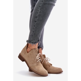 Zazoo 2959 Pantofi oxford din piele intoarsa cu siret cu toc plat Bej 1
