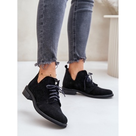 Zazoo 2959 Pantofi oxford din piele intoarsa cu siret cu toc plat negru 2