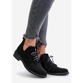 Zazoo 2959 Pantofi oxford din piele intoarsa cu siret cu toc plat negru 1