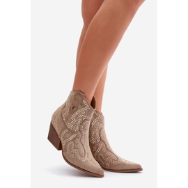 Ghete Cowboy Decorate Cu Toc Inalt Bej Kaivina 1