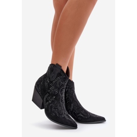 Cizme de cowboy cu toc înalt decorate Kaivina negru 1