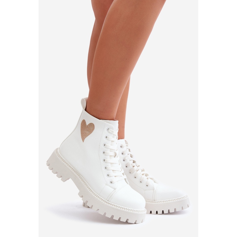 Botine de dama cu fermoar cu inima decorativa, alb Obeena 1 Botine de dama cu fermoar cu inima decorativa, alb Obeena 1