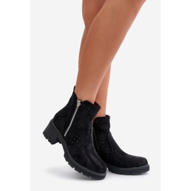 Botine De Dama Cu Model Ajurat Pe Tocuri Inalte, Oviria Neagra negru 1