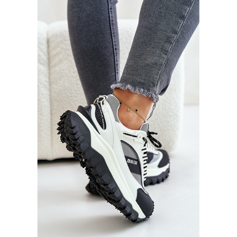 Pantofi de damă din piele pe platforma Big Star OO274A220 Sistem HI-POLY alb și negru 2