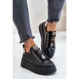 Pantofi de damă din piele cu ace pe platforma CheBello 4596 negru 2