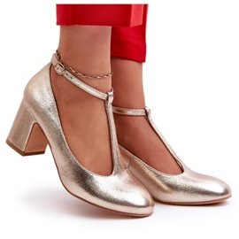 Mascara Pompe de femei cu piele ecologică pe postul de aur metalic 7