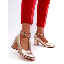 Mascara Pompe de femei cu piele ecologică pe postul de aur metalic 3