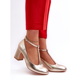 Mascara Pompe de femei cu piele ecologică pe postul de aur metalic 2