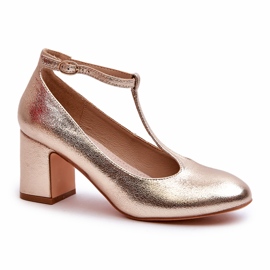 Mascara Pompe de femei cu piele ecologică pe postul de aur metalic 1